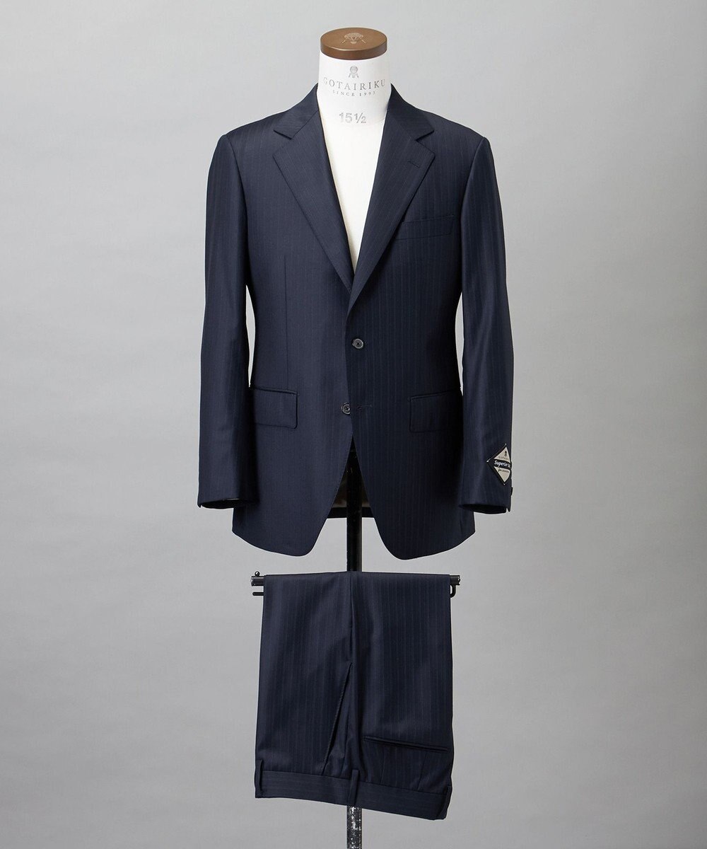 GOTAIRIKU シワになりにくい【御幸毛織/みゆきけおり】Superio160 スーツ_ネイビーストライプ 