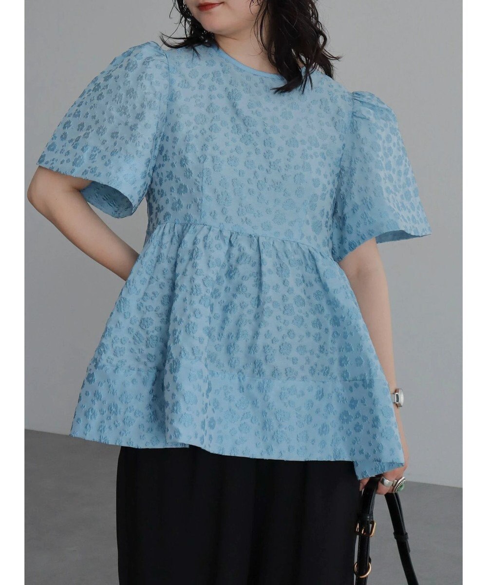 Green Parks パフスリーブジャガードペプラムブラウス 