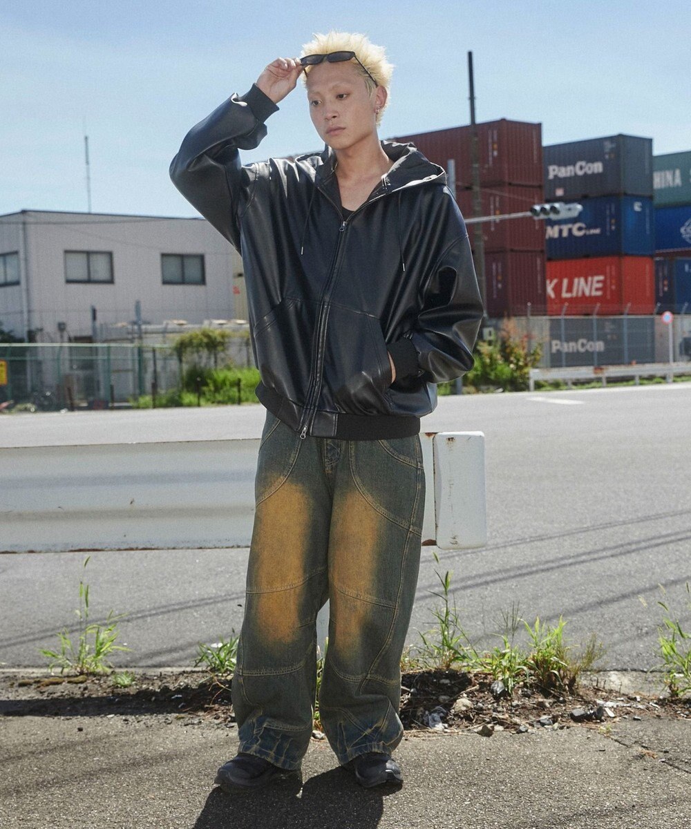 WEGO エコレザーフードブルゾン 