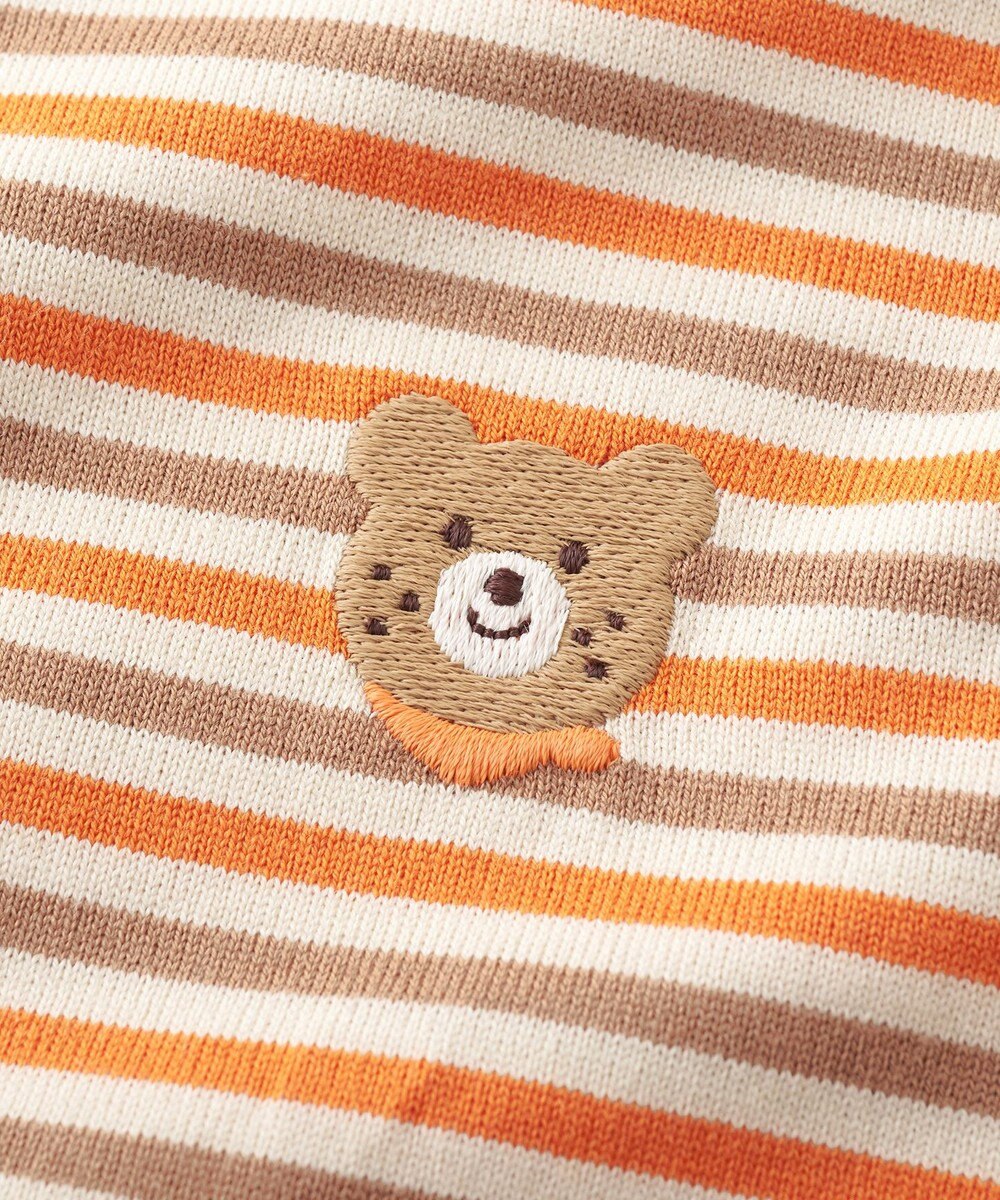 MIKI HOUSE HOT BISCUITS ワンポイント刺繍 みじんボーダー 長袖Tシャツ 