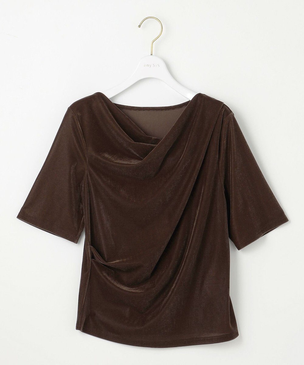 ANY SIS 【洗える】シアーベロアドレープ Tシャツ 