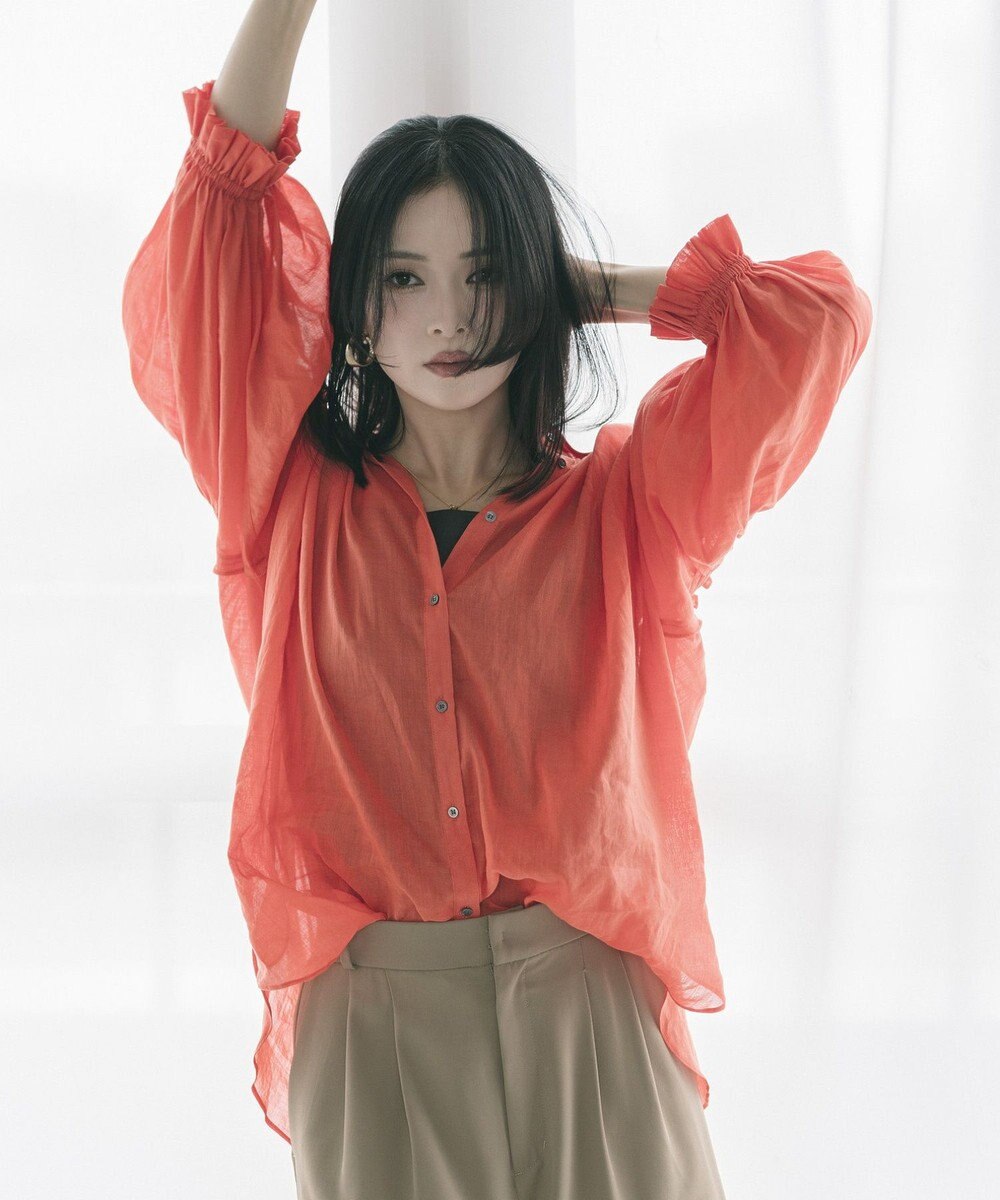 YECCA VECCA 綿麻シアーボリュームギャザーシャツ 