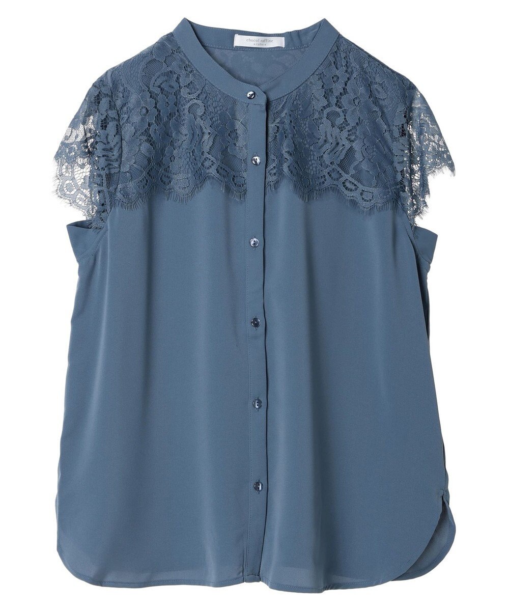 Green Parks 胸元レースフレンチスリーブブラウス 