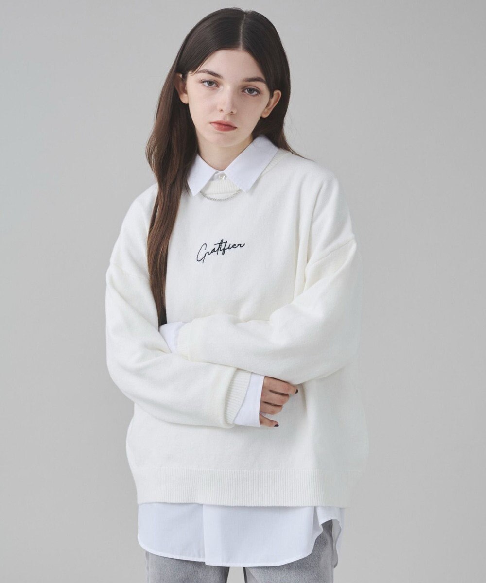 WEGO 【ユニセックス着用ITEM/SMLサイズ展開】アクセ付きワンポイントニットプルオーバー 