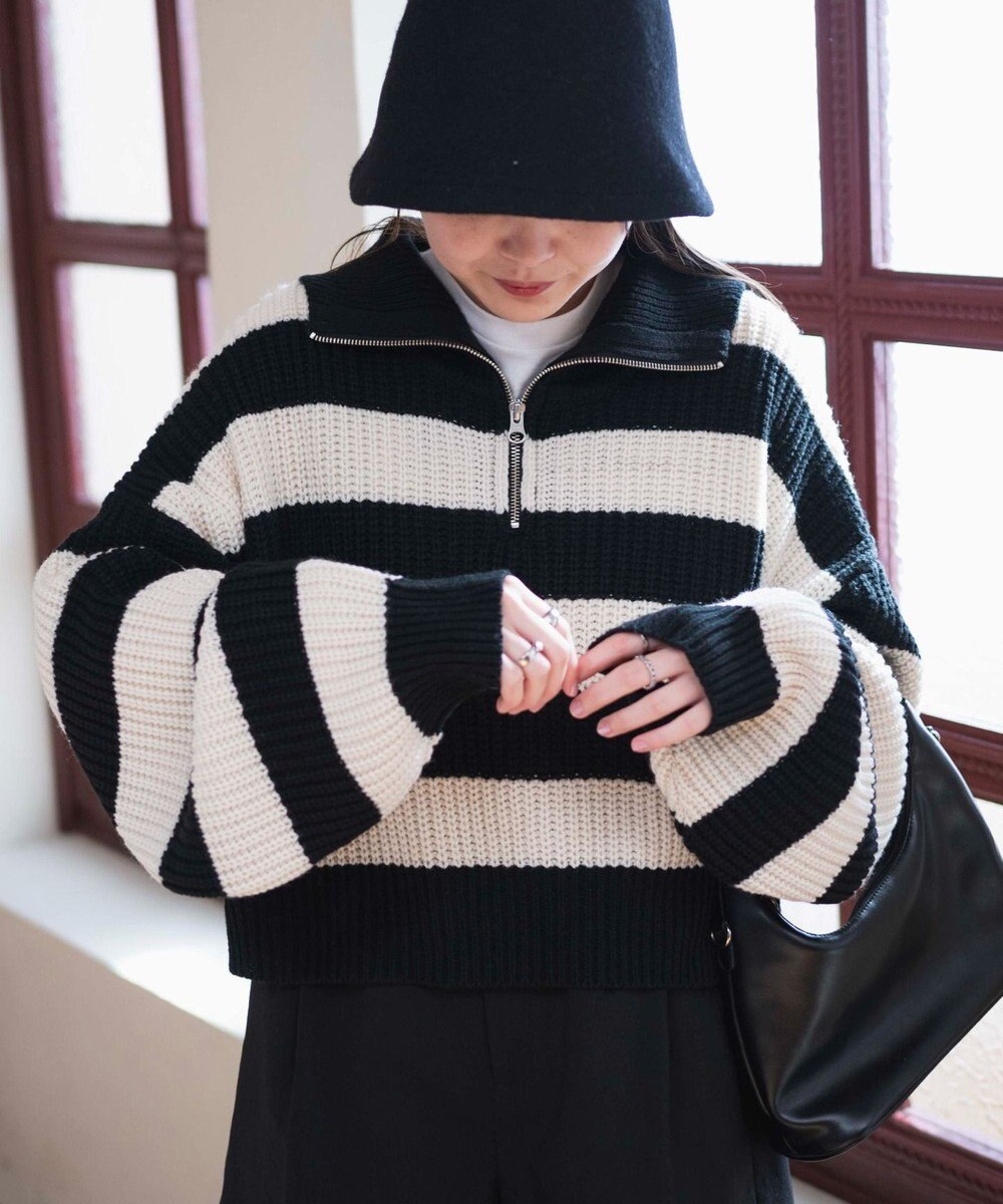 WEGO ハーフジップショートニットプルオーバー 