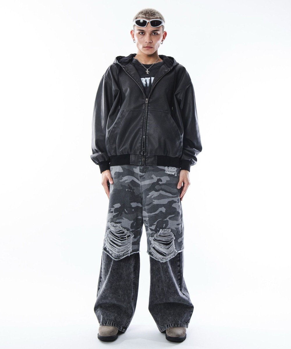 WEGO 【ユニセックス着用ITEM】PUフードブルゾン 