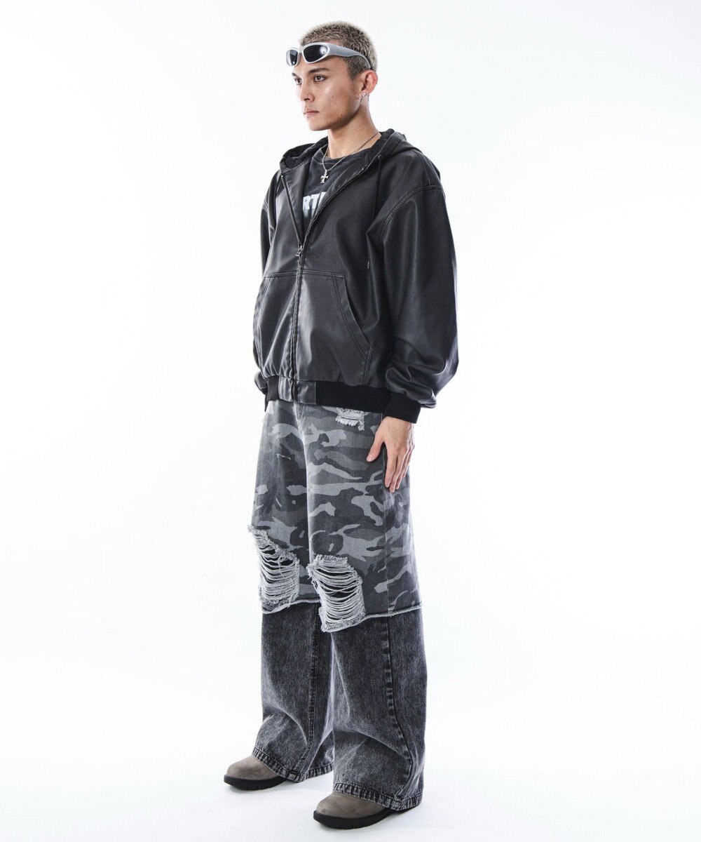 WEGO 【ユニセックス着用ITEM】PUフードブルゾン 