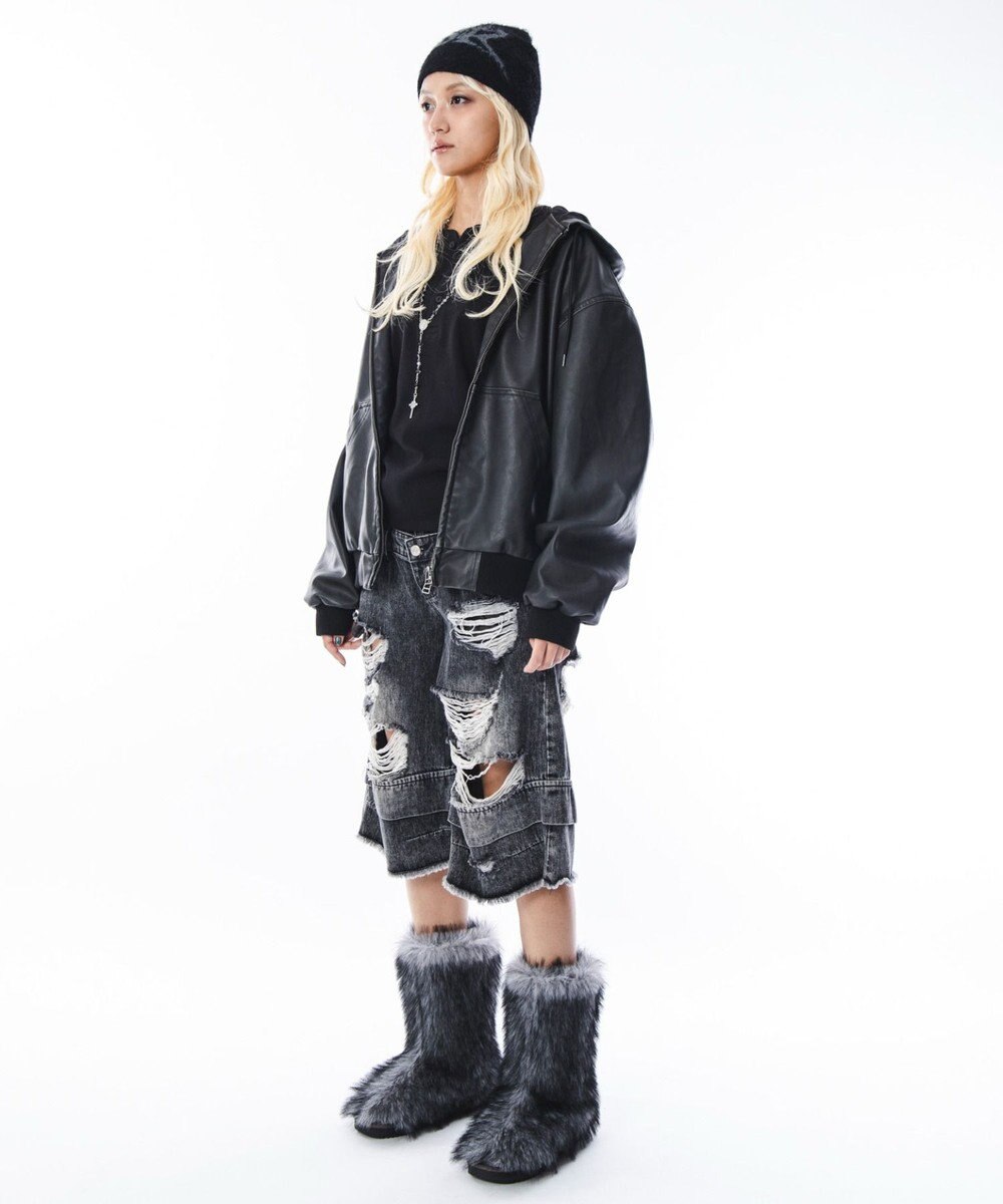 WEGO 【ユニセックス着用ITEM】PUフードブルゾン 