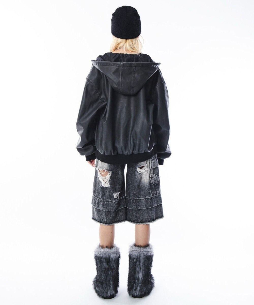 WEGO 【ユニセックス着用ITEM】PUフードブルゾン 