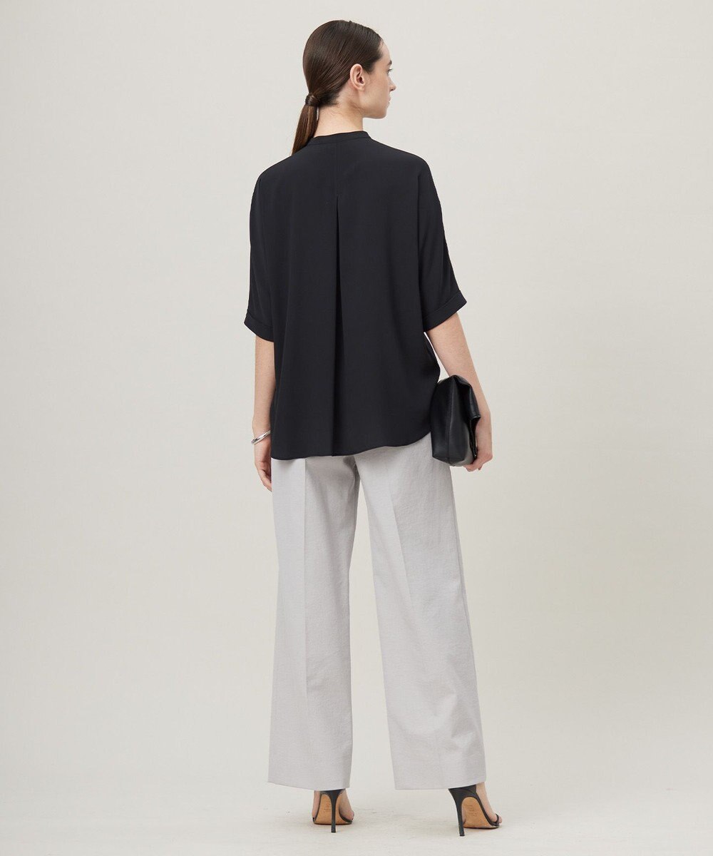 ICB L 【人気のため新色追加・接触冷感・UVケア・速乾・洗える】BackSatinAmunzen 5分袖バンドカラーブラウス 