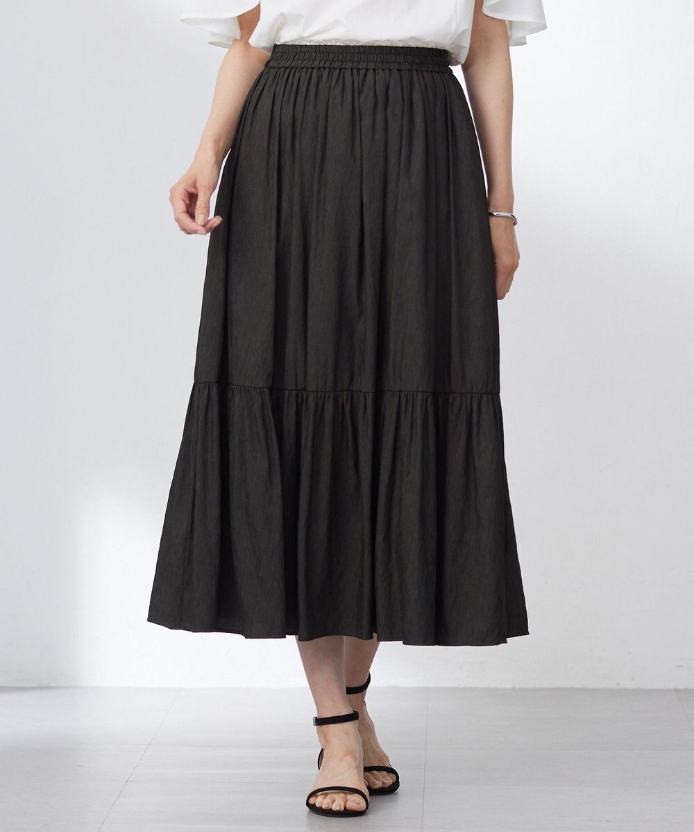 J.PRESS LADIES 【洗える】シャンブレーツイル ティアード スカート 