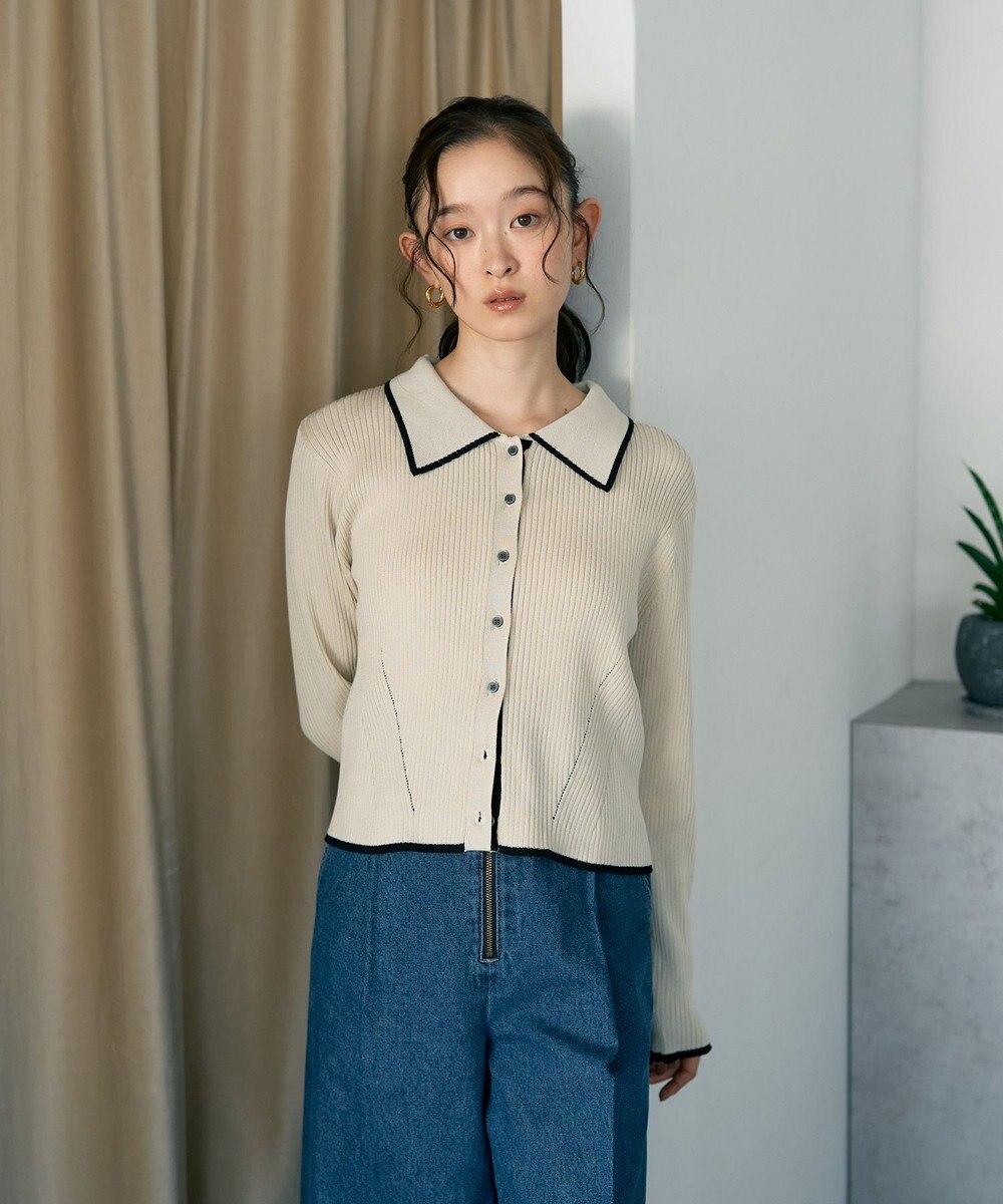 earth music&ecology バイカラートリムニットカーディガン 