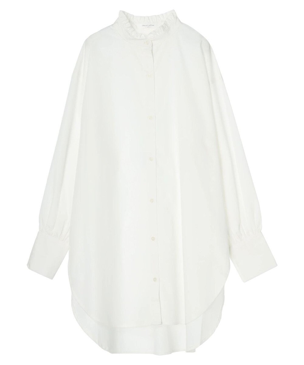 Green Parks イージーケアスタンドフリルシャツチュニック 