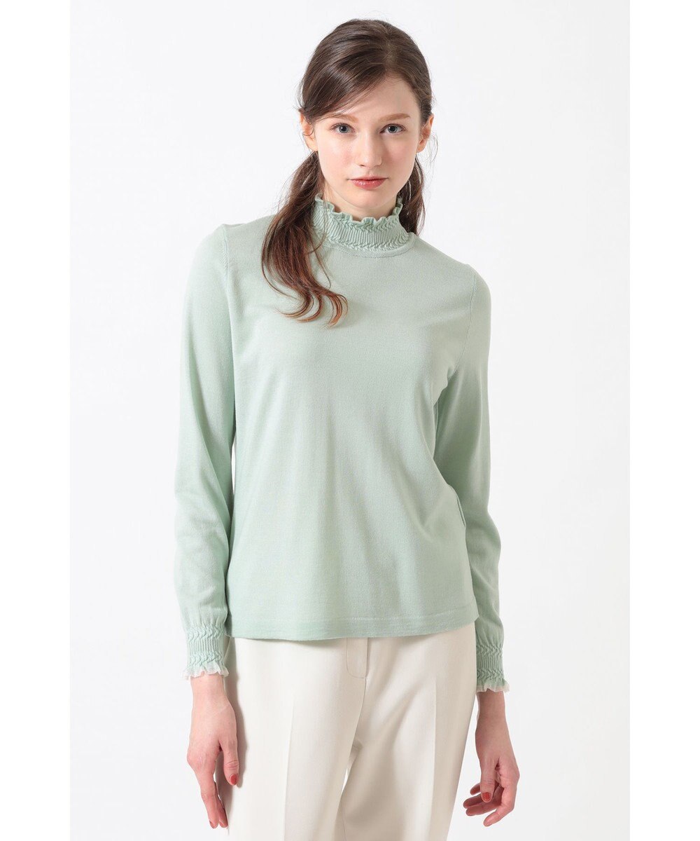 DAKS キュプラ混ハイネックプルオーバー ミニフリル 