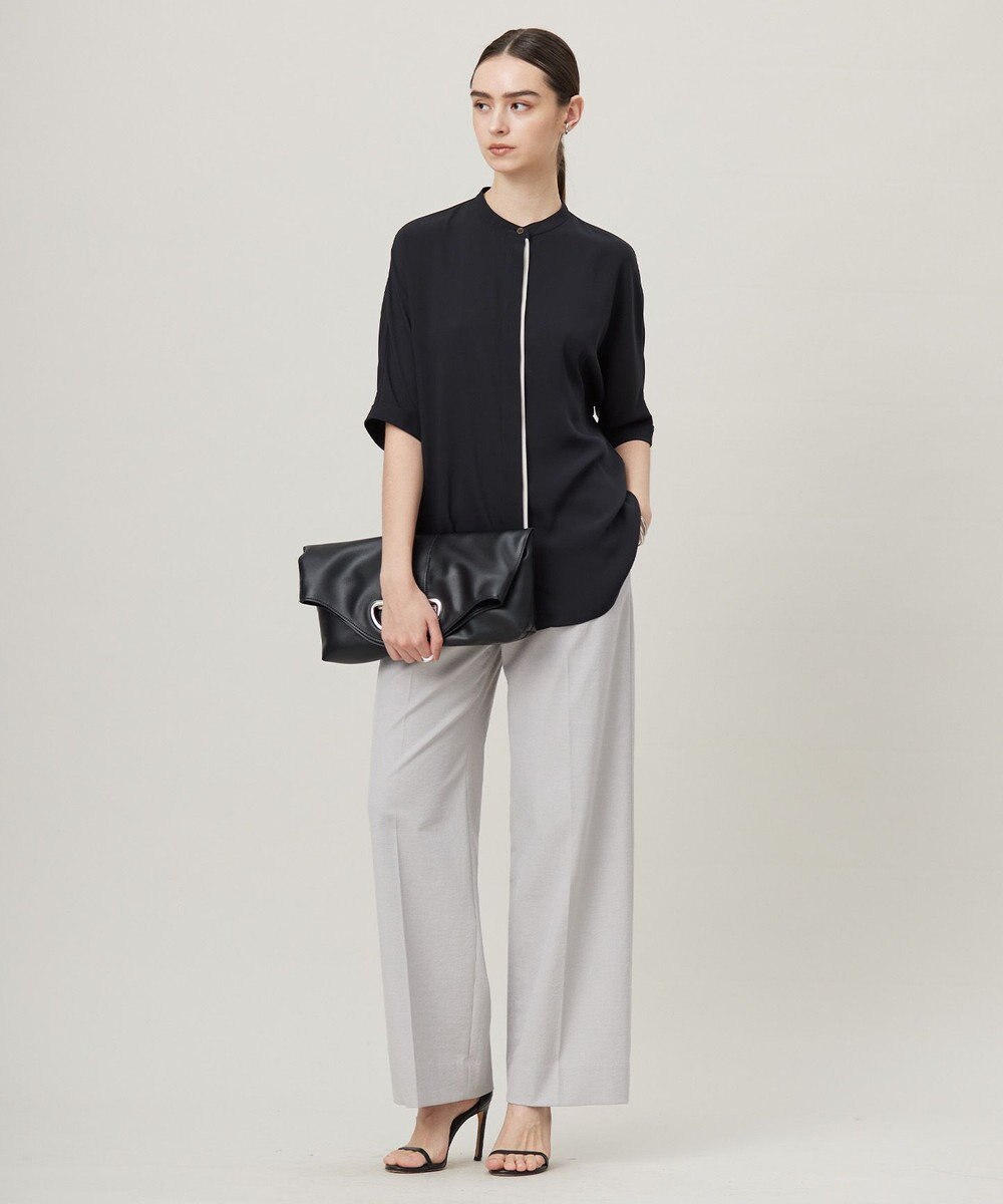 ICB L 【人気のため新色追加・接触冷感・UVケア・速乾・洗える】BackSatinAmunzen 5分袖バンドカラーブラウス 