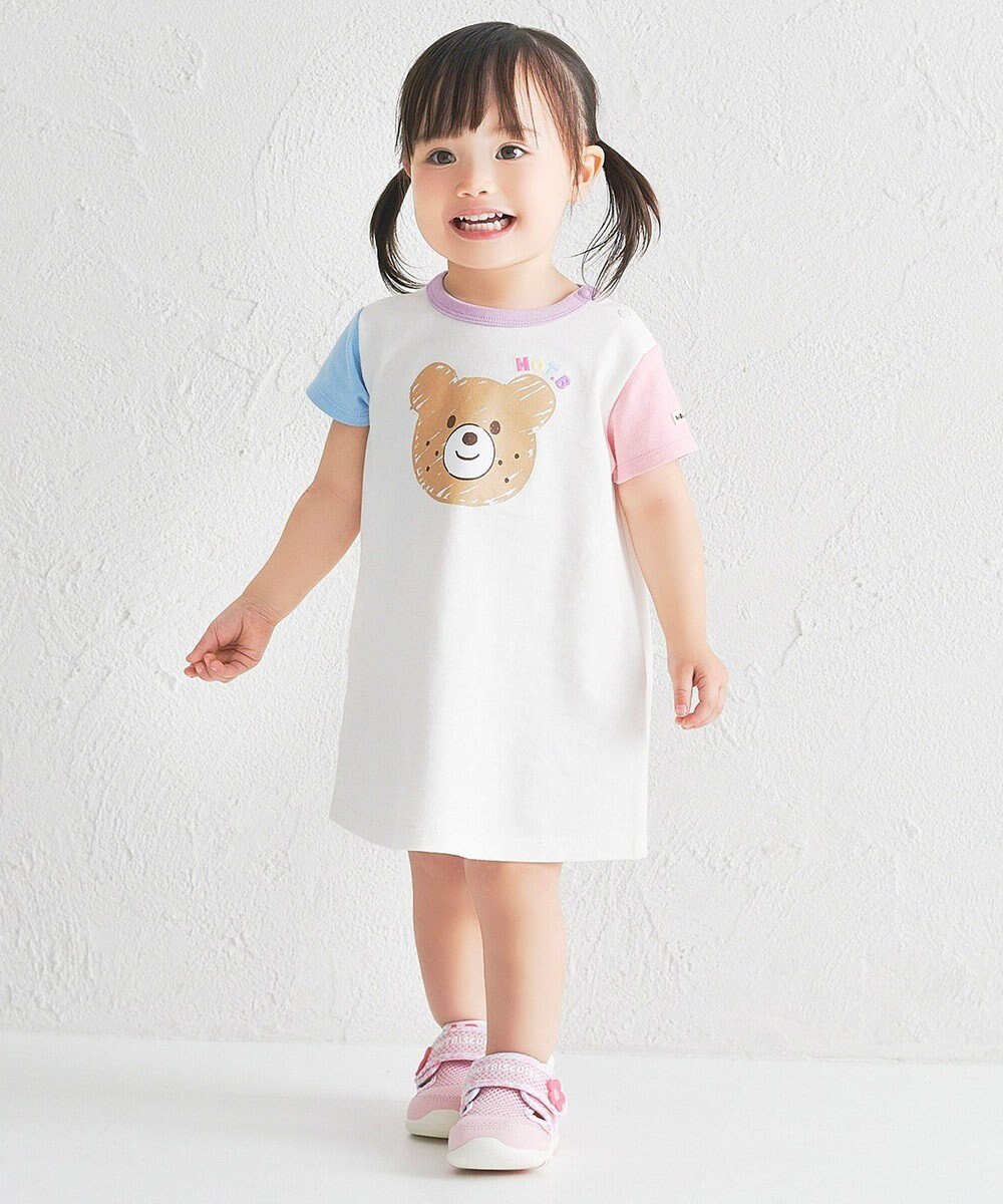 MIKI HOUSE HOT BISCUITS 【80-120cm】カラフルビーンズ フェイスプリント 半袖ワンピース 