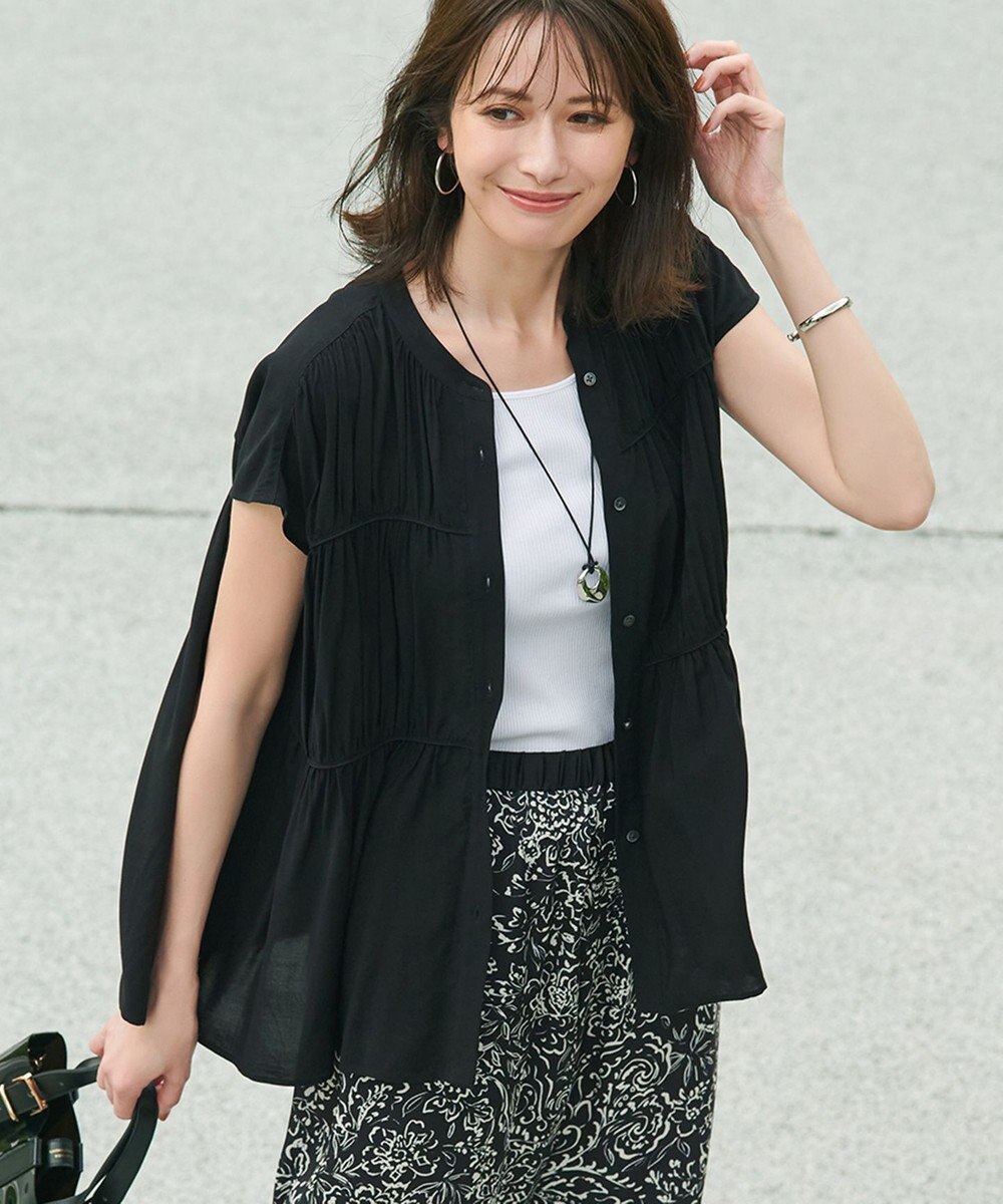 23区 L 【接触冷感/WEB&一部店舗限定】レーヨンスパローン ティアード ブラウス 