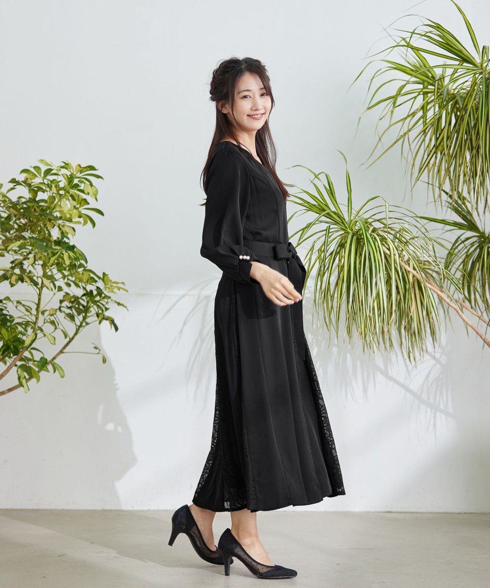 Tiaclasse L 【洗える】レース切り替えフレアワンピース 