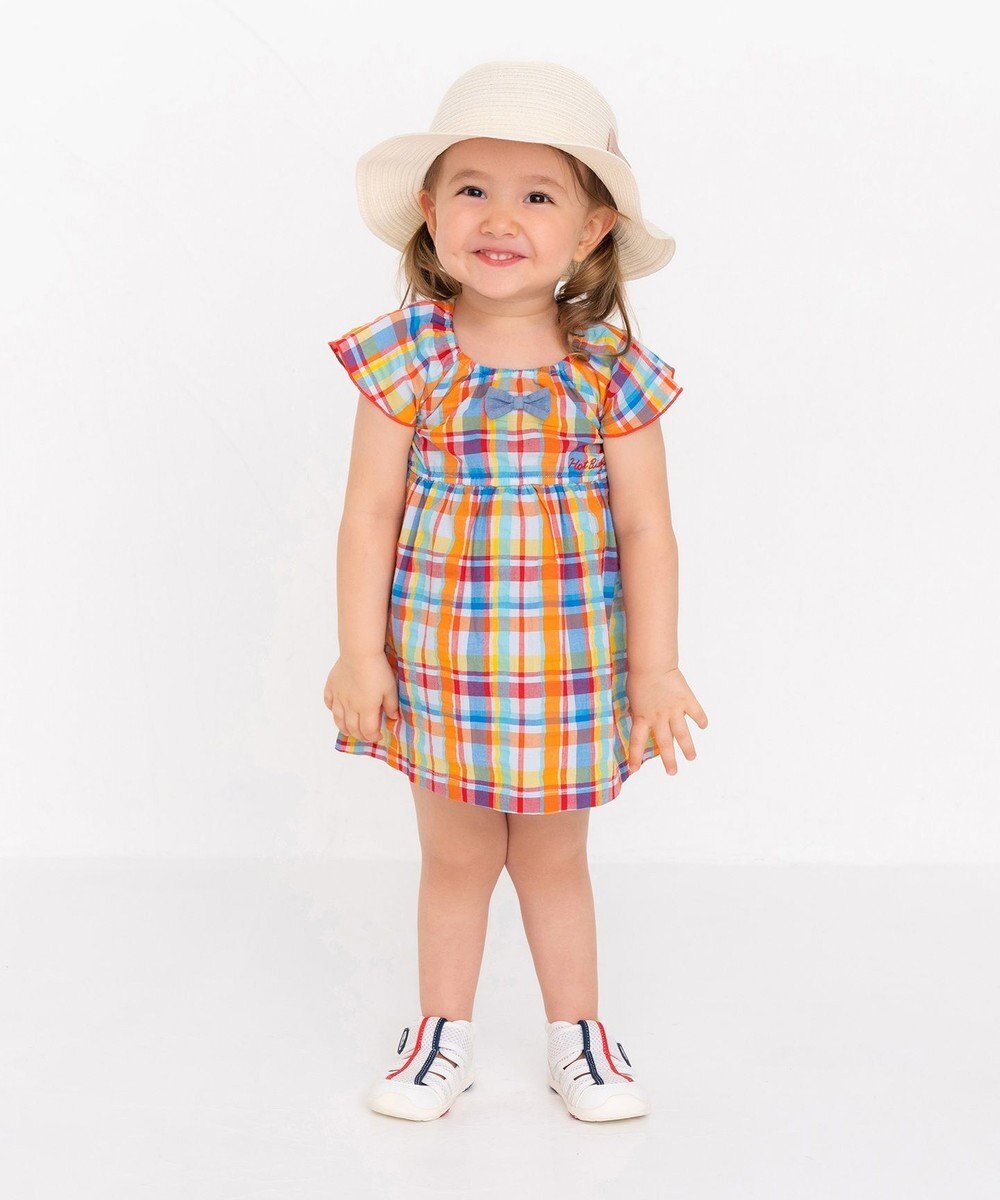 MIKI HOUSE HOT BISCUITS 【80-120cm】 チェック柄 フレンチスリーブ ワンピース 