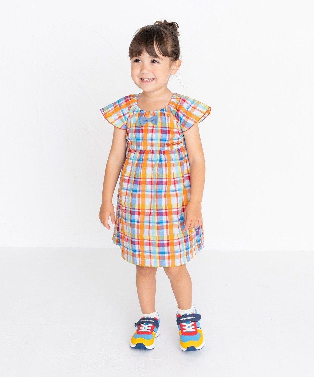 MIKI HOUSE HOT BISCUITS 【80-120cm】 チェック柄 フレンチスリーブ ワンピース 