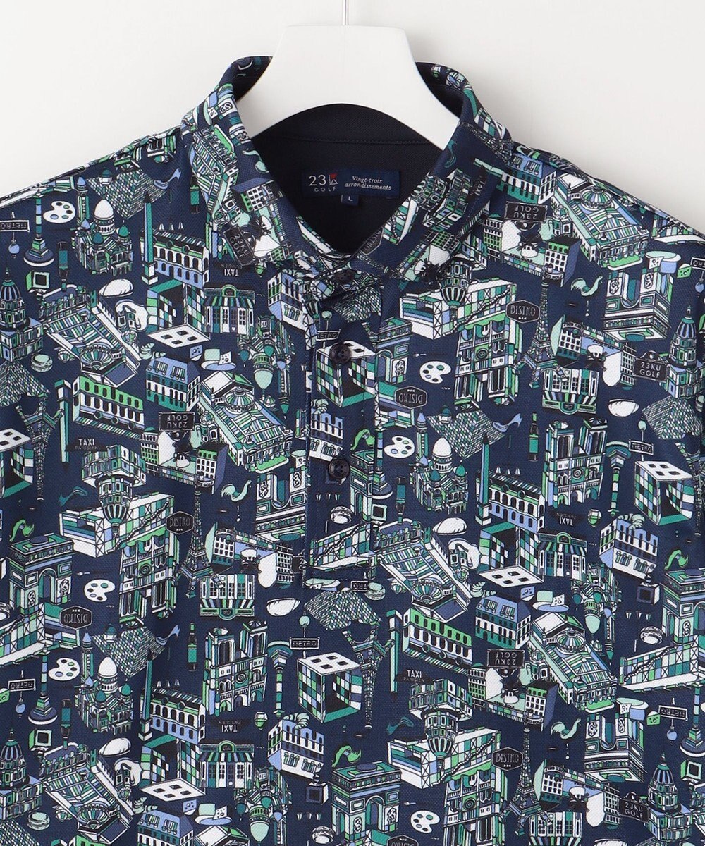 23区GOLF 【MEN】【吸水速乾/UVカット】パリマップ総柄ポロシャツ 