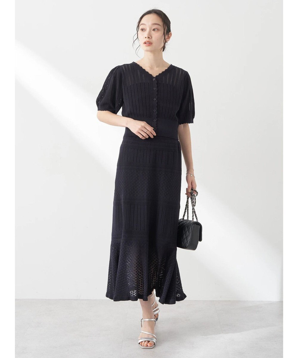 earth music&ecology ２点ＳＥＴ透かし編みカーディガン＋裾フレアスカート 