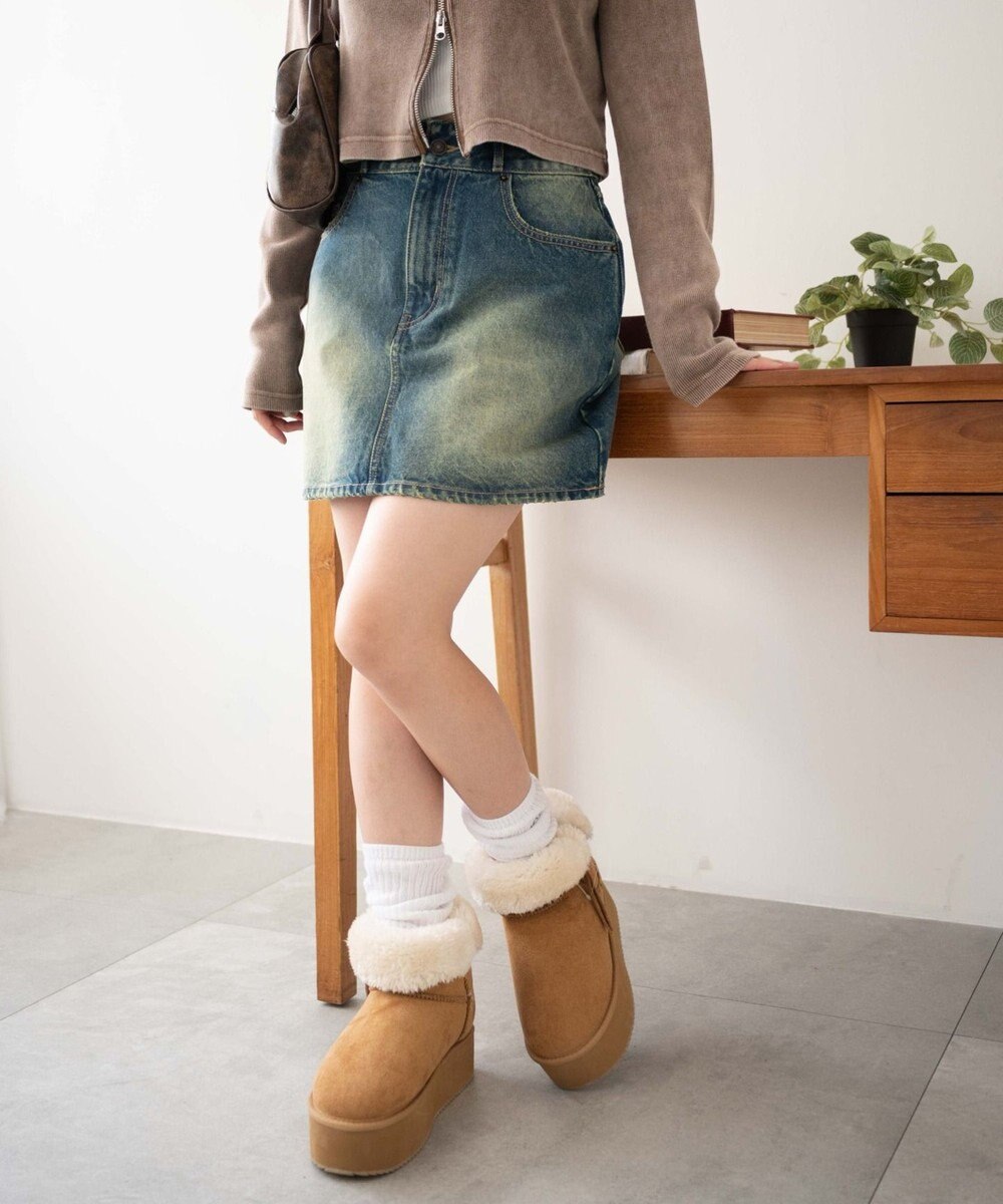 WEGO ヴィンテージウォッシュ台形デニムミニスカート 