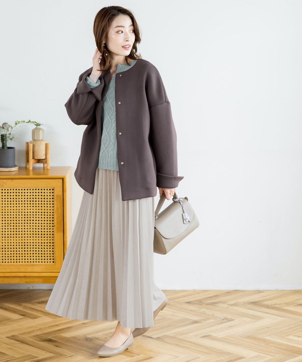 Tiaclasse L 【洗える】アラン柄キーネックニットトップス 