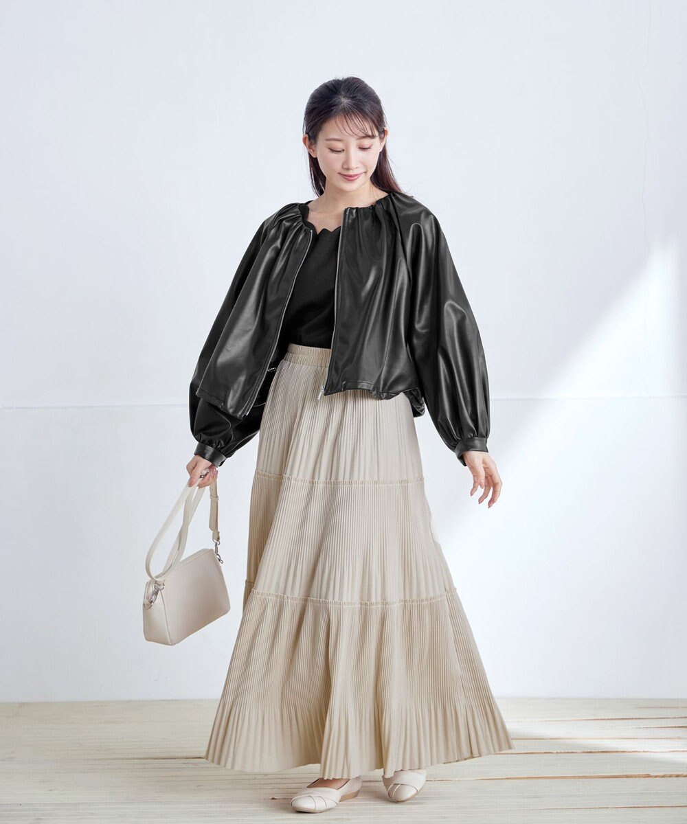 Tiaclasse 【洗える】ソフトフェイクレザージップブルゾン 