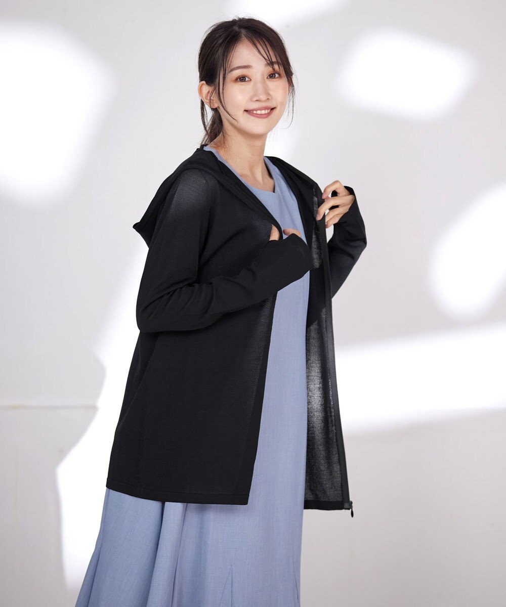 Tiaclasse L 【洗える】UVケア機能付きサマーニットロングジップパーカー 