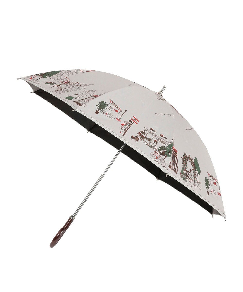 MOONBAT DAKS(ダックス) 晴雨兼用日傘 長傘 カラフルな街並み フワクール生地使用 ライトグレー