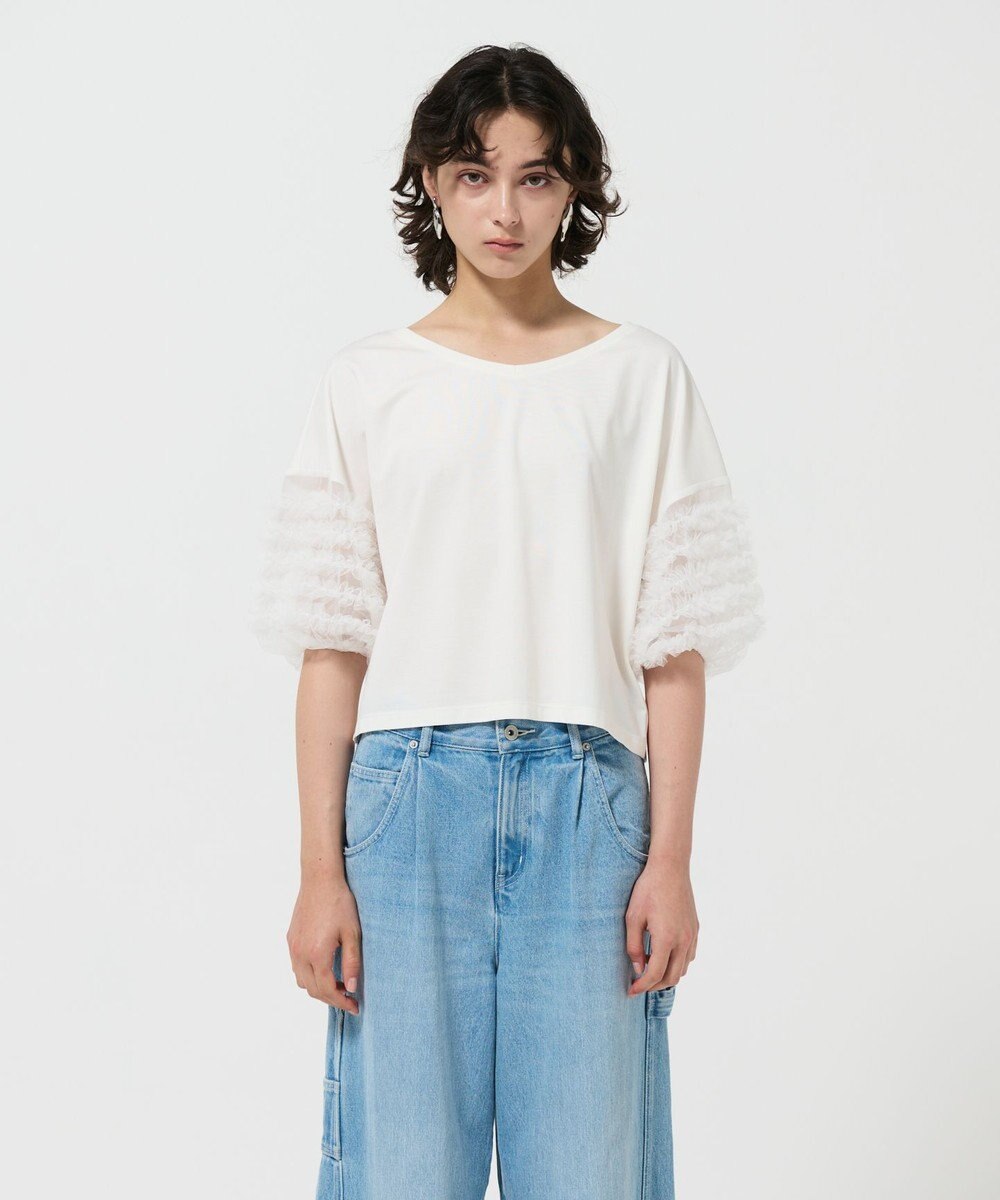 GRACE CONTINENTAL チュールフリルスリーブトップ 