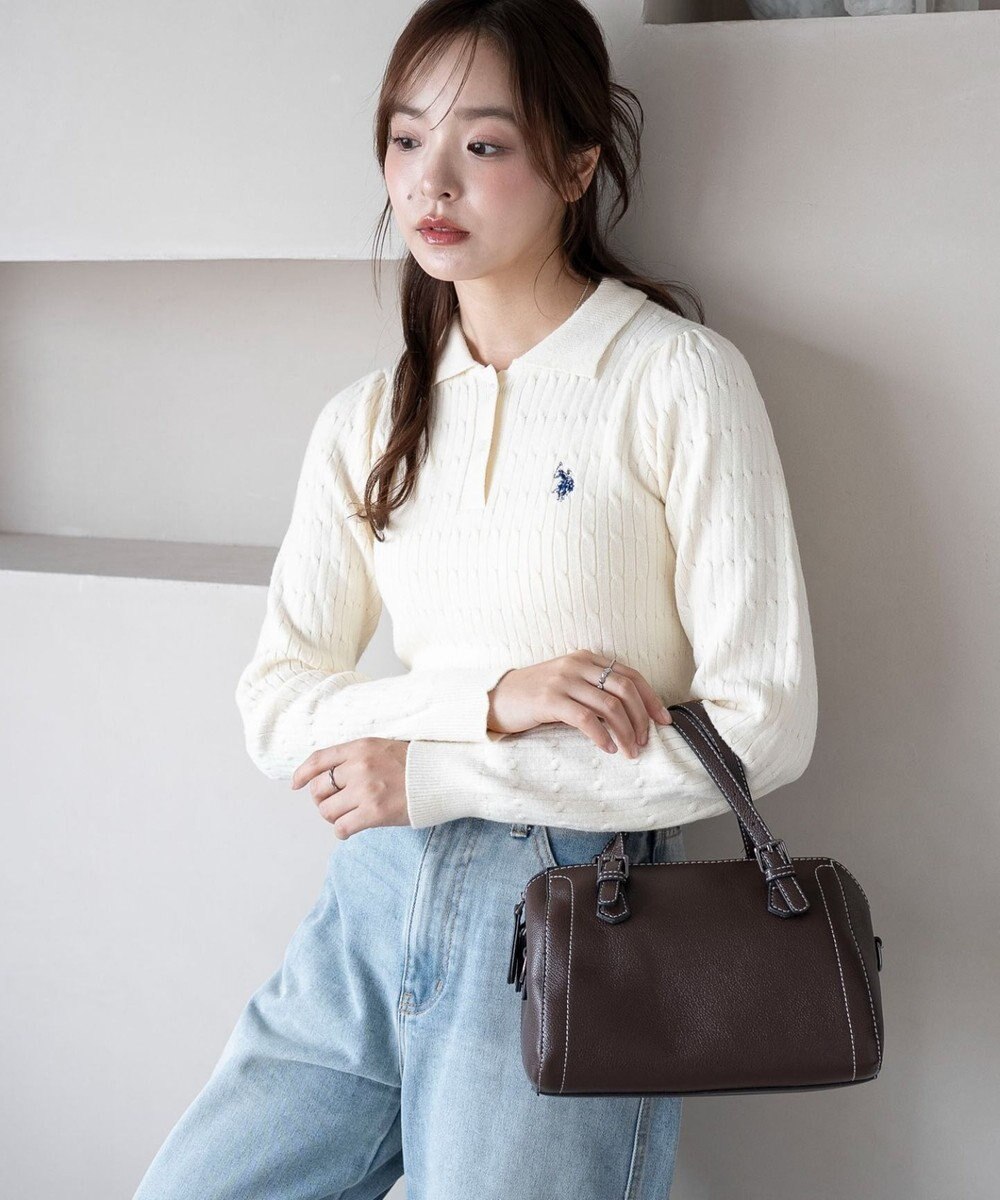 WEGO 【WEB限定/25年秋冬新作】別注USPOLOケーブルニットポロ 