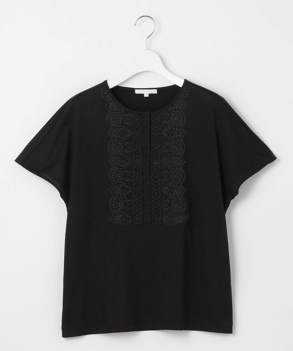 自由区 L 【洗える】コード刺繍胸元レース カットソー 