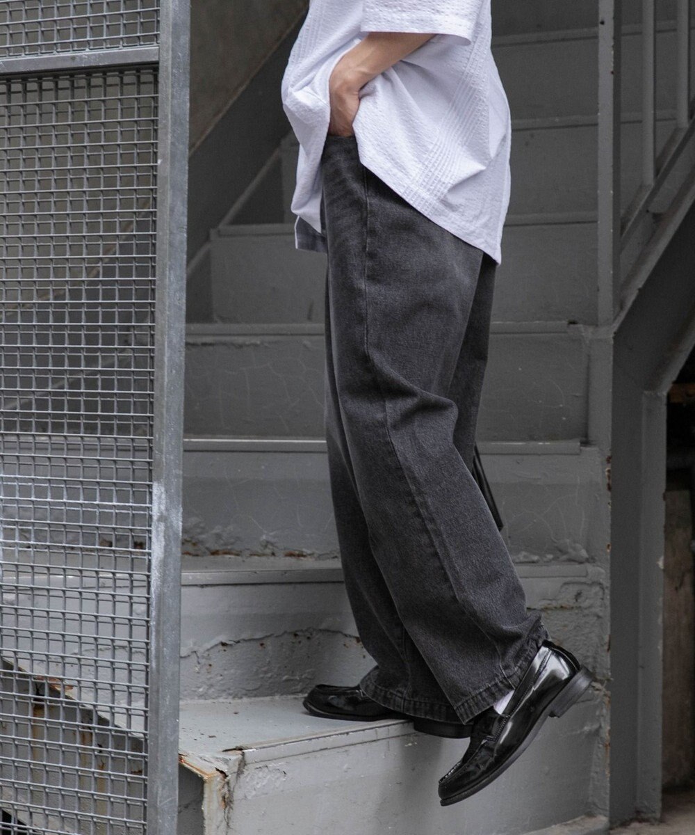 WEGO 【ユニセックス着用ITEM/ウエストゴム/SMLサイズ展開】デニムルーズテーパードパンツ 