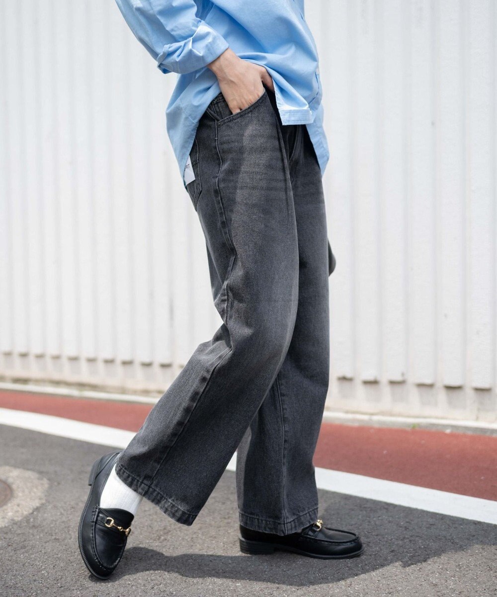 WEGO 【ユニセックス着用ITEM/ウエストゴム/SMLサイズ展開】デニムルーズテーパードパンツ 