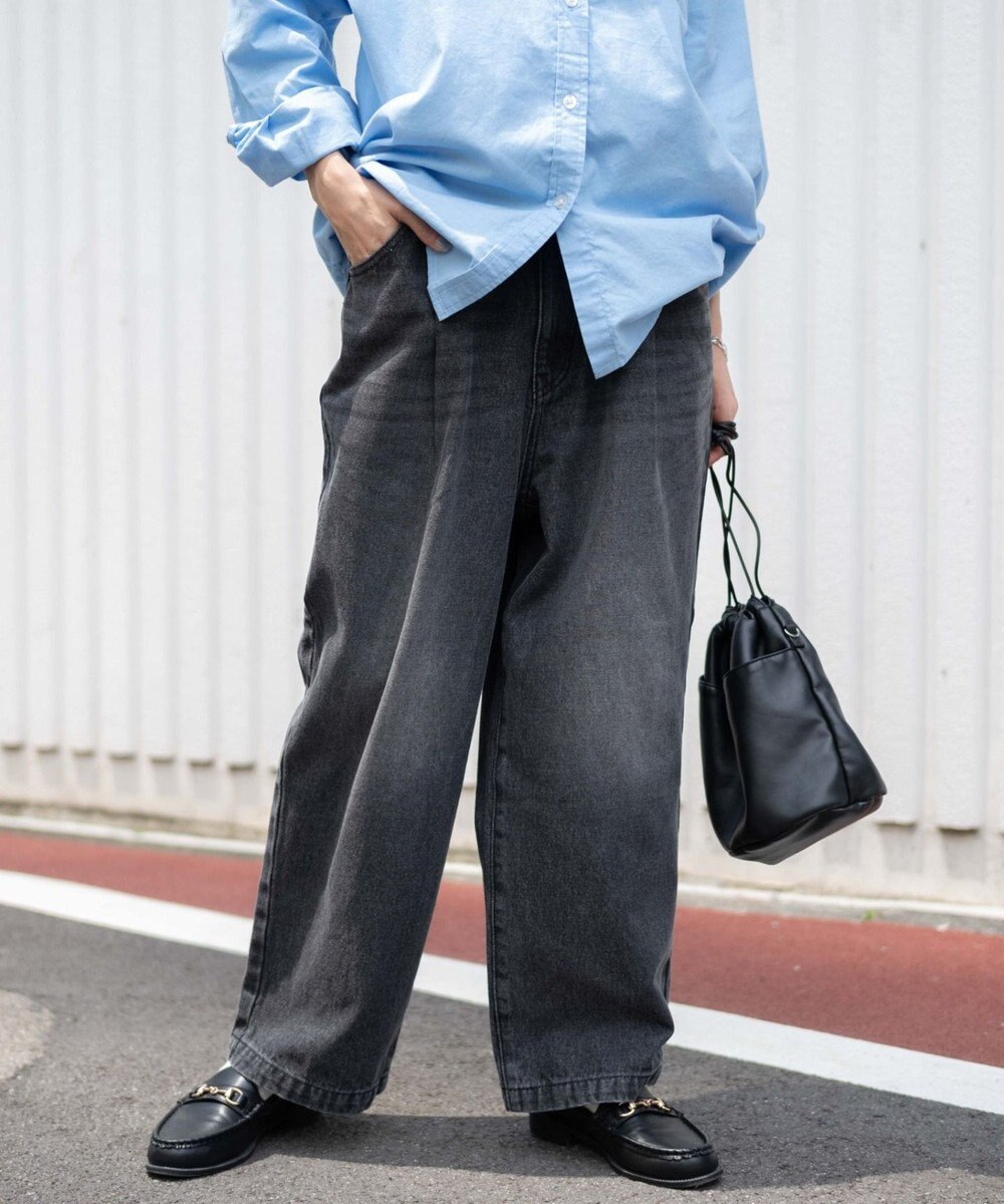 WEGO 【ユニセックス着用ITEM/ウエストゴム/SMLサイズ展開】デニムルーズテーパードパンツ 
