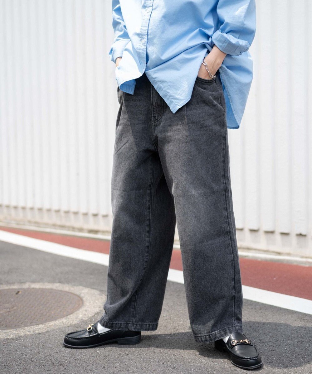 WEGO 【ユニセックス着用ITEM/ウエストゴム/SMLサイズ展開】デニムルーズテーパードパンツ 