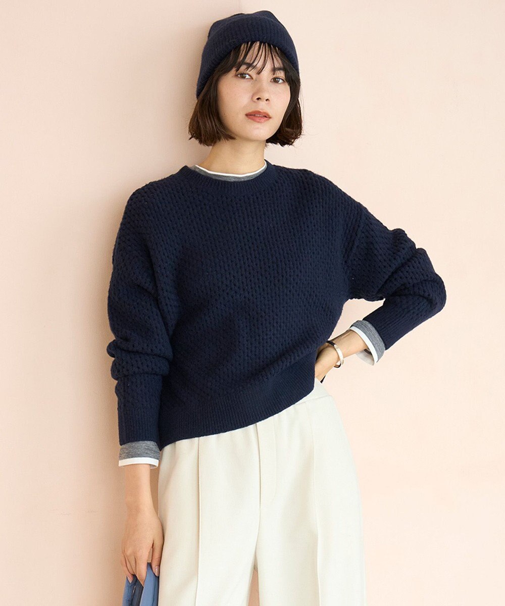 UNFILO L 【野呂佳代さん着用】ふわふわニット メッシュプルオーバー 