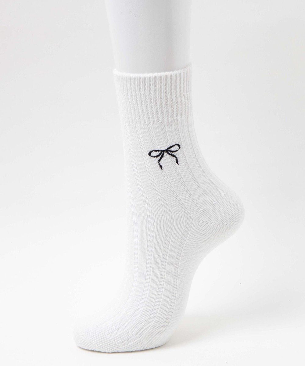 WEGO 【SCHOOLITEM】ローゲージリボン刺繍ソックス 