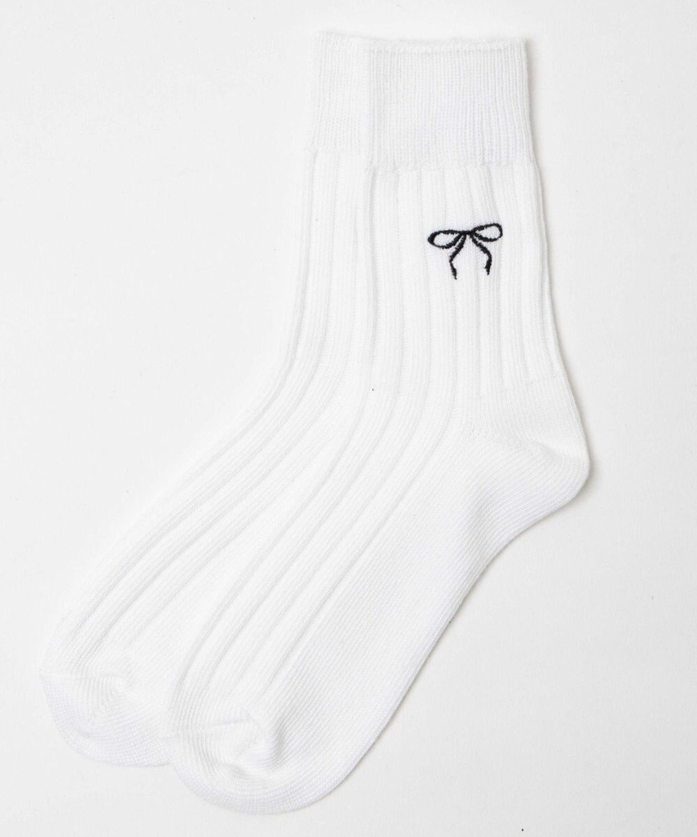 WEGO 【SCHOOLITEM】ローゲージリボン刺繍ソックス 