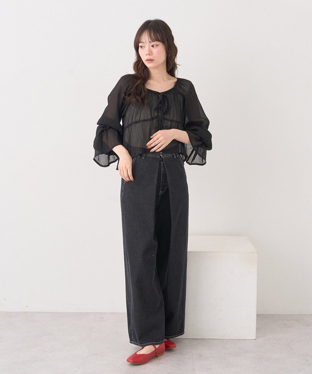 earth music&ecology ナローリボンくしゅくしゅギャザーブラウス 