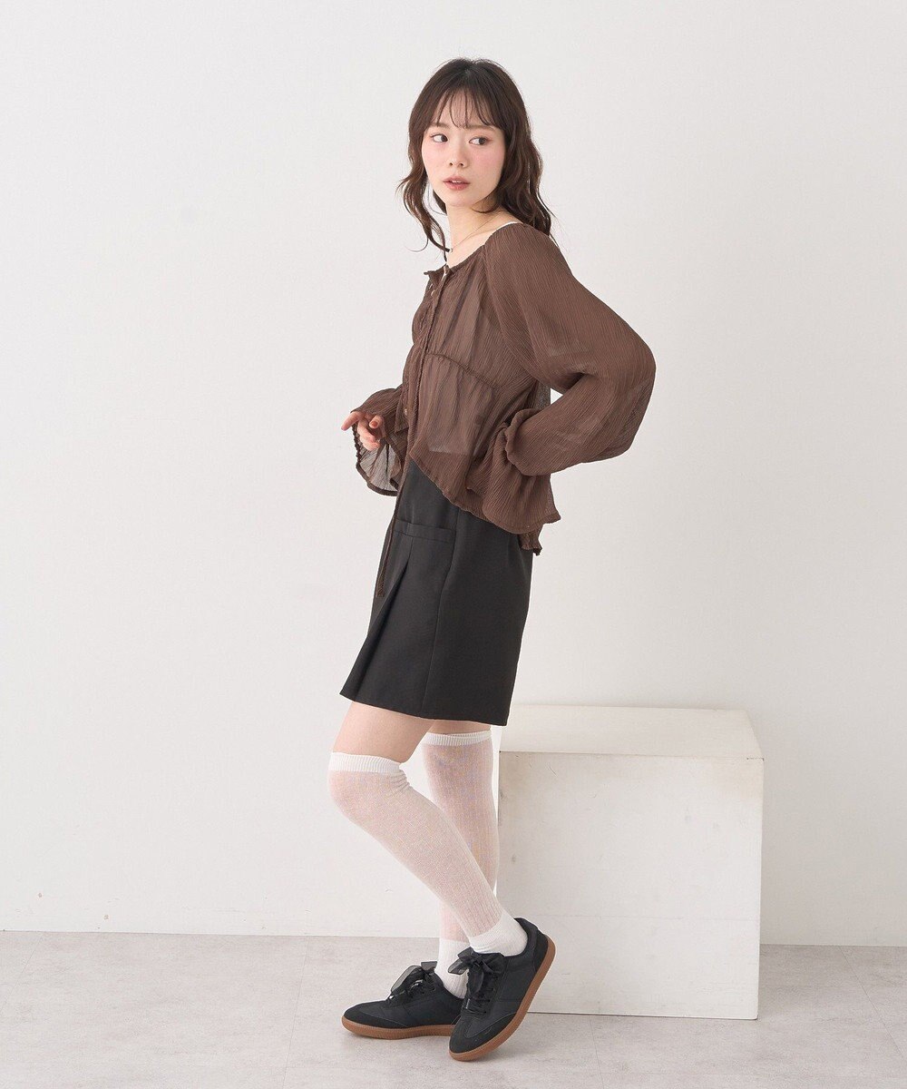 earth music&ecology ナローリボンくしゅくしゅギャザーブラウス 