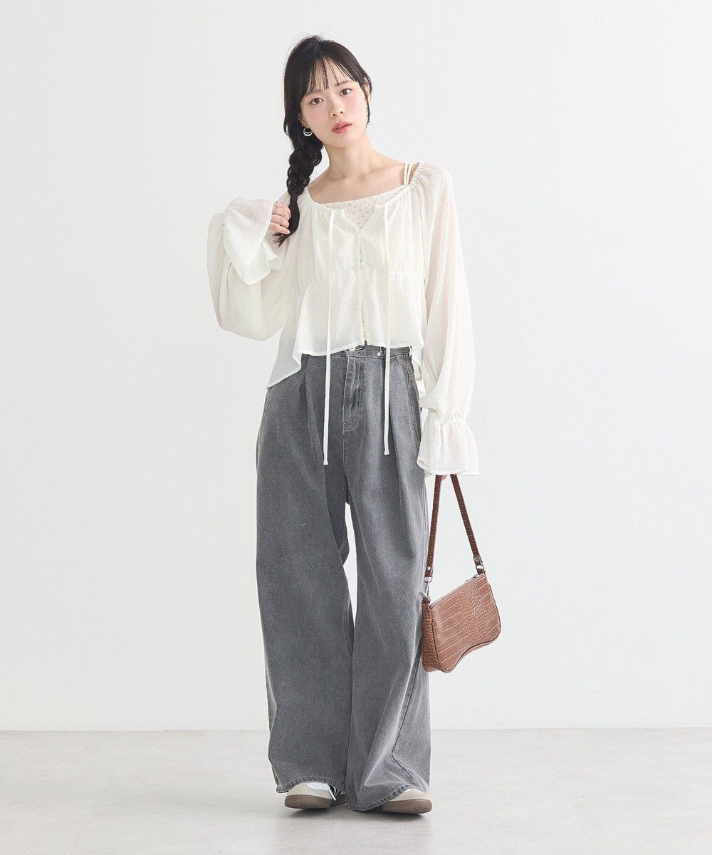 earth music&ecology ナローリボンくしゅくしゅギャザーブラウス 