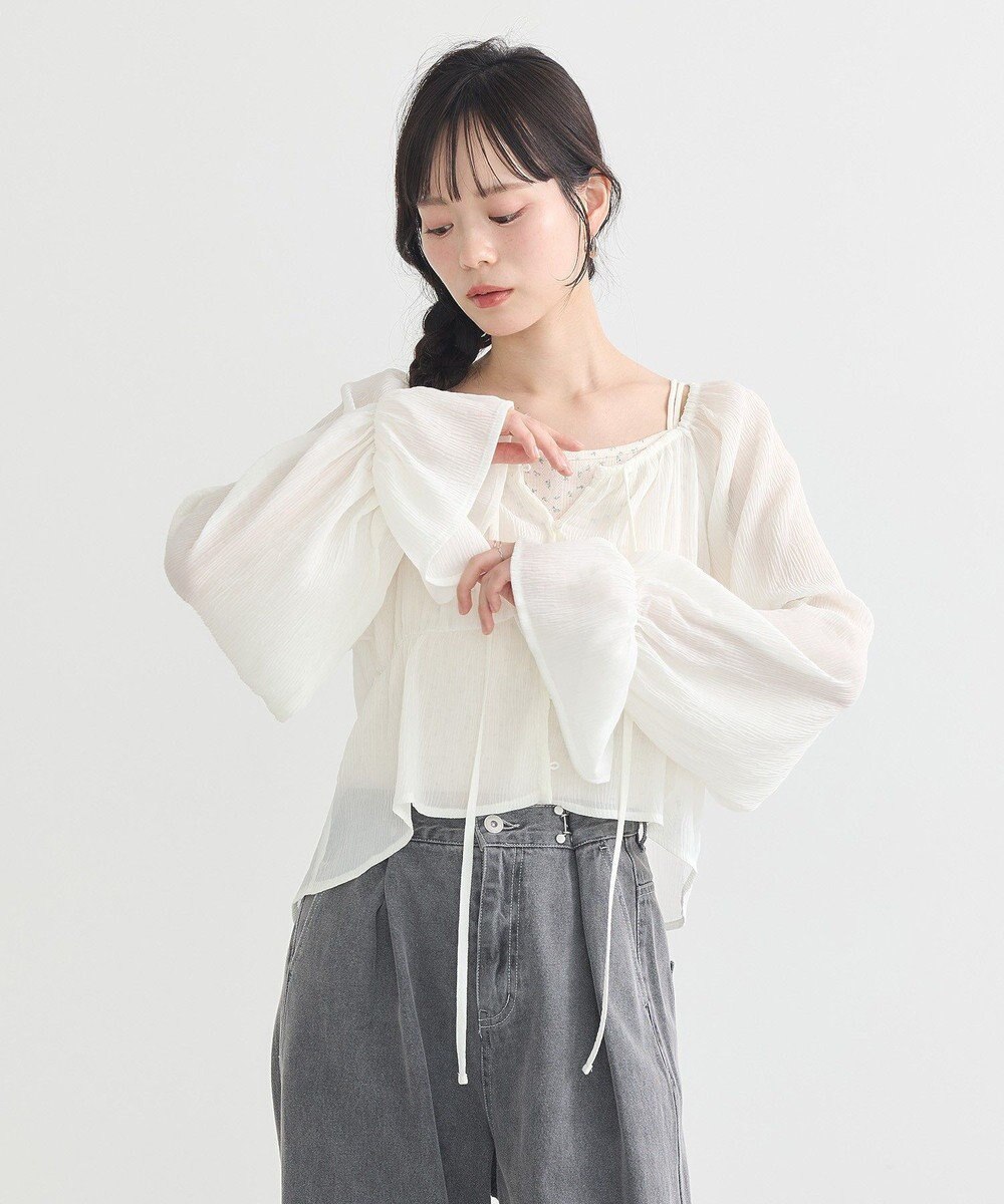 earth music&ecology ナローリボンくしゅくしゅギャザーブラウス 