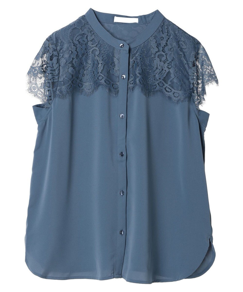 Green Parks 胸元レースフレンチスリーブブラウス 