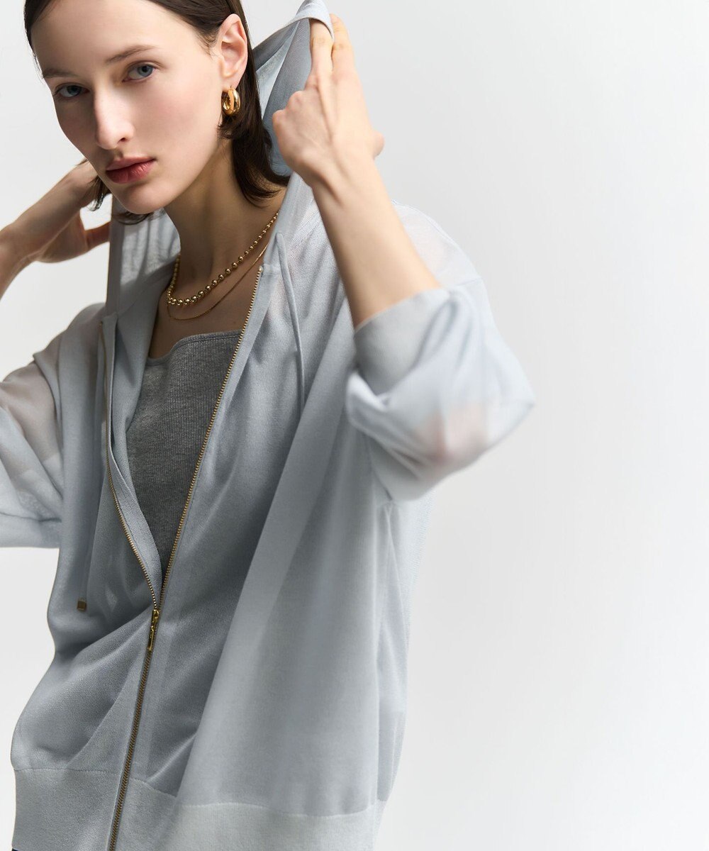 23区 シャイニーシアーニット ジップアップ パーカー 