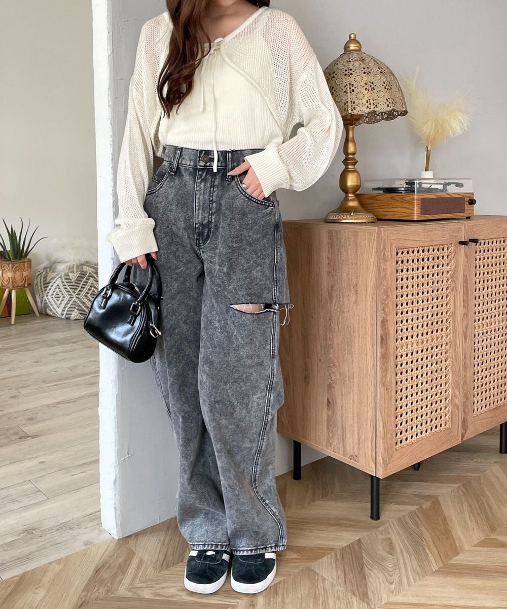 WEGO 【SMサイズ展開】サイドカットデニムストレートパンツ 