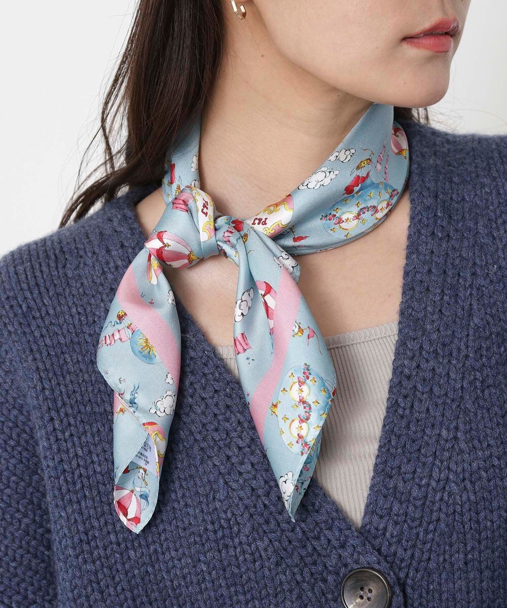 MOONBAT PAUL&JOE ACCESSOIRES(ポール & ジョー) シルクスカーフ 空 オーステルリッツ記念柱 ネコと毛糸 気球 65cm×65cm 手洗いOK 