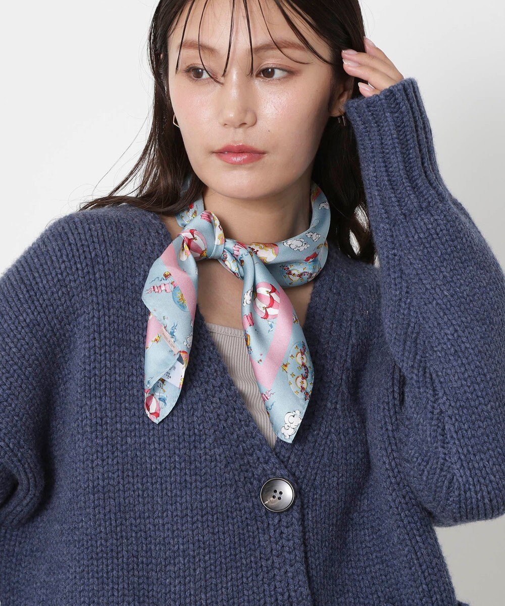 MOONBAT PAUL&JOE ACCESSOIRES(ポール & ジョー) シルクスカーフ 空 オーステルリッツ記念柱 ネコと毛糸 気球 65cm×65cm 手洗いOK 